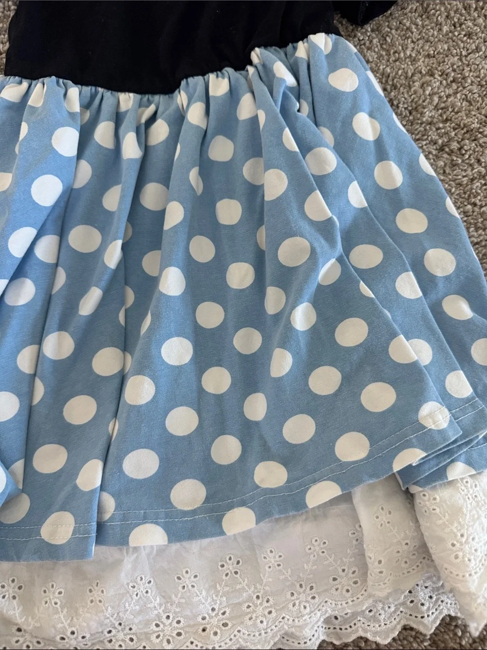 Black and Light Blue Polka Dot Peter Pan Collar Dress for Girls